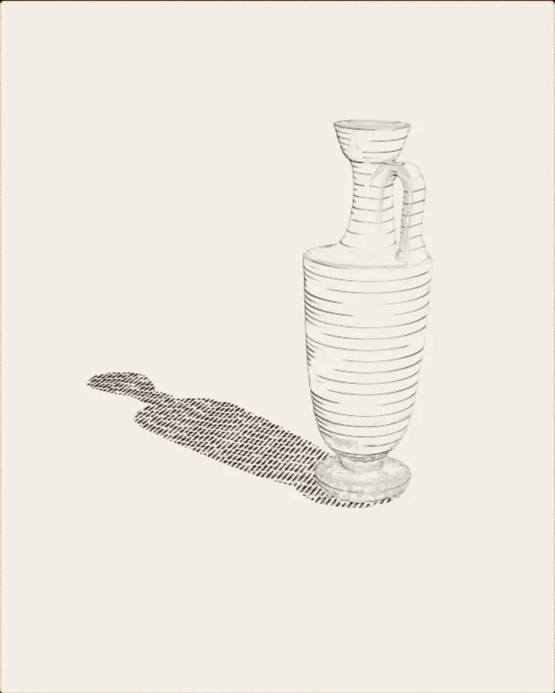 An engraved still of the museum’s 3D scan: “Attic white-ground lekythos” (HCM 228), drawn in hatched lines on parchment.