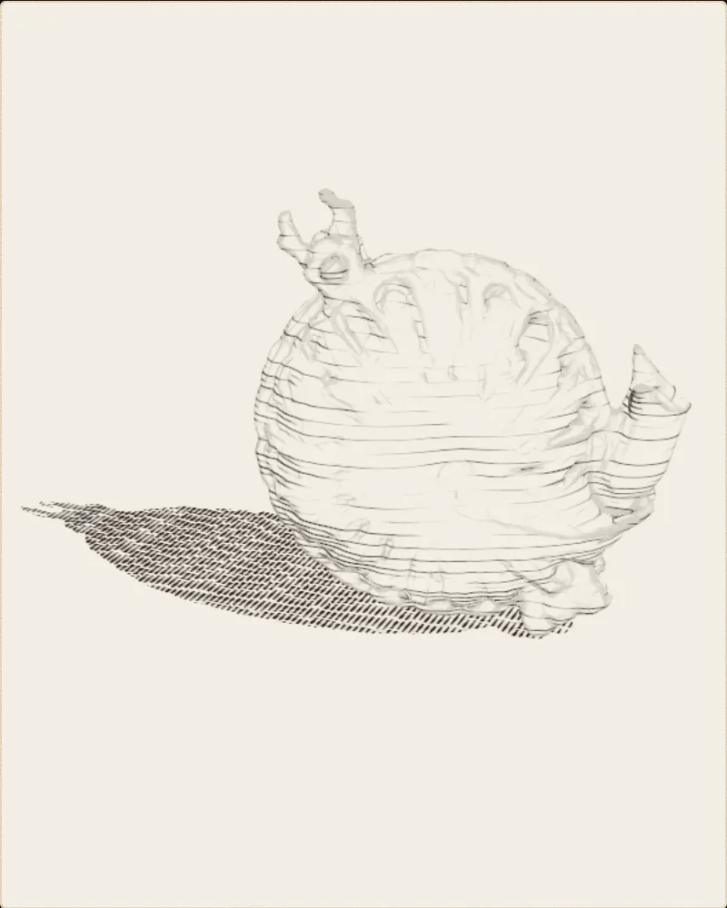 An engraved still of the museum’s 3D scan: “Gold pomander” (MG 087), drawn in hatched lines on parchment.