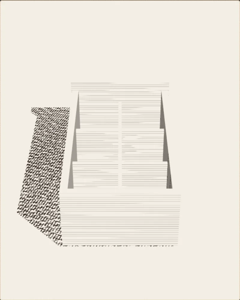 An engraved still of the model: the specimen-cabinet drawer, drawn in hatched lines on parchment.